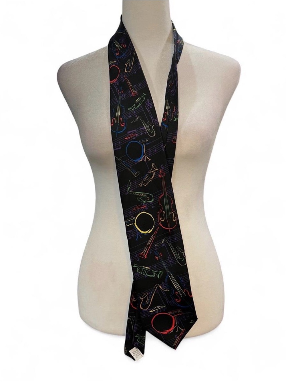 Ralph Marlin Black Tie with Multicolor Musical Instruments Pattern